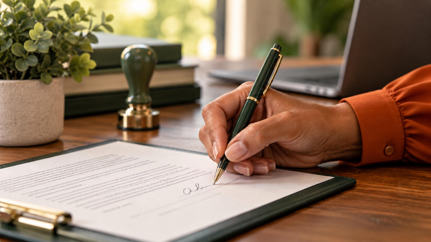 Woman signing document photo Woman signing document photo